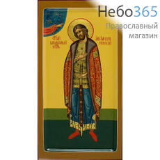  Александр Невский, благоверный князь. Икона писаная 13х25х2, цветной фон, золотой нимб, с ковчегом, фото 1 