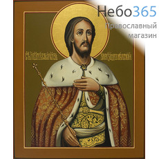  Александр Невский, благоверный князь. Икона писаная (Зб) 21х25, цветной фон, золотой нимб, без ковчега, фото 1 
