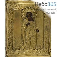  Александр Невский, благоверный князь. Икона писаная 10,8х13,5, в ризе, 19 век, реставрация, фото 1 