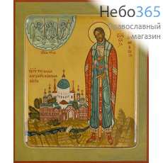  Александр Невский, благоверный князь. Икона писаная 17,5х21х2 см, цветной фон, золотой нимб, с ковчегом (Мл), фото 1 