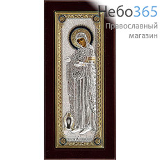  Икона в ризе (Ж) EK81-XAG 5х11, Божией Матери Геронтисса, шелкография, серебрение, золочение, на деревянной основе, на подставке, фото 1 
