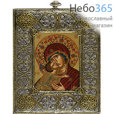  Владимирская икона Божией Матери. Икона шелкография (Гн) 11х15, 4SR, в посеребренной ризе, фото 1 