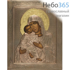  Владимирская, Божией Матери. Икона писаная 18х22, медь, в ризе, фото 1 