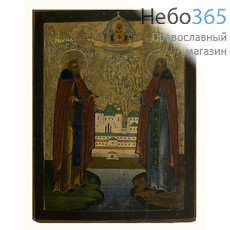  Зосима и Савватий, преподобные. Икона писаная (Ат) 13х17, без ковчега, середина 19 века, фото 1 