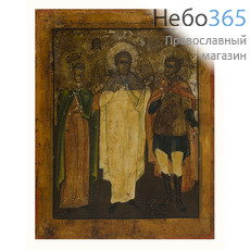  Ангел Хранитель, Варвара, великомученица, Иоанн Воин, мученик. Икона писаная 14х20, без ковчега, середина 19 века, фото 1 