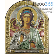 Ангел Хранитель. Икона в ризе (Л) ПЭ-03 13,5х17, полиграфия, серебрение, золочение, цветная эмаль, арочная, на деревянной основе,, фото 1 