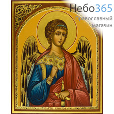  Ангел Хранитель. Икона писаная 21х25 см, цветной фон, золотой нимб, орнамент по золоту, без ковчега (Шун), фото 1 