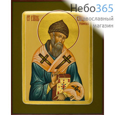  Икона писаная 13х16, святитель Спиридон Тримифунтский, цветной фон, золотой нимб, с ковчегом, фото 1 