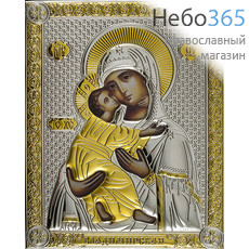  Владимирская икона Божией Матери. Икона в ризе (Л) СПД1 14х18, полиграфия, серебрение, золочение, на деревянной основе,, фото 1 