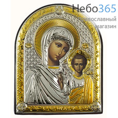  Казанская икона Божией Матери. Икона в ризе (Л) СП-01 6,5х8, полиграфия, серебрение, золочение, арочная, на деревянной основе,, фото 1 