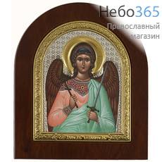  Ангел Хранитель. Икона на деревянной основе 11,5х13 см, шелкография, в посеребренной и позолоченной открытой ризе, арочная (RS 3 DZG) (СмП), фото 1 
