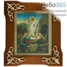  Икона в раме (Мис) 11х13, Воскресение Христово, багет дерево, под стеклом, лепнина завиток (11), фото 1 