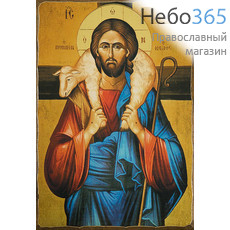  Икона на дереве 24х17, Иисус Христос - Пастырь Добрый, печать на левкасе, золочение, фото 1 