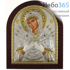  Икона в ризе (Ж) EK599-ХAG 20х24,5, Божией Матери Семистрельная, шелкография, серебрение, золочение, на деревянной основе, стразы, фото 1 