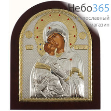  Икона в ризе (Ж) EK599-ХAG 20х24,5, Божией Матери Владимирская, шелкография, серебрение, золочение, на деревянной основе, стразы, фото 1 