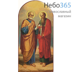  Икона на дереве 18х9, апостолы Петр и Павел, печать на левкасе, золочение, арочная, фото 1 