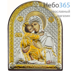  Владимирская икона Божией Матери. Икона в ризе СП-01 6,5х8, полиграфия, серебрение, золочение, арочная, на деревянной основе,, фото 1 