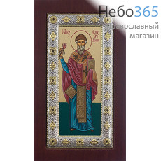  Икона в ризе (Ж) EK402-ХАG 8х13, святитель Спиридон Тримифунтский, шелкография, серебрение, золочение, на деревянной основе, фото 1 