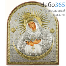  Икона в ризе (Ж) EK4-PAG 12х15,5, Божией Матери Остробрамская, шелкография, серебрение, золочение, на пластиковой основе, фото 1 