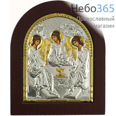  Икона в ризе EK3-ХАG 11х13, Святая Троица, шелкография, серебрение, золочение, на деревянной основе, арочная, на подставке, фото 1 
