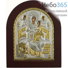  Всецарица икона Божией Матери. Икона 11х13 см, шелкография, в ризе с серебрением и золочением, на деревянной основе, арочная, на подставке (EK3-ХАG) (Ж), фото 1 