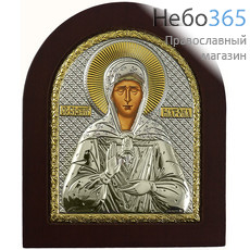  Икона в ризе EK3-ХАG 11х13, блаженная Матрона Московская, шелкография, серебрение, золочение, на деревянной основе, арочная, на подставке, фото 1 
