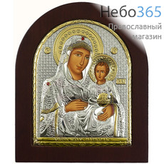  Иерусалимская икона Божией Матери. Икона 11х13 см, шелкография, в ризе с серебрением и золочением, на деревянной основе, арочная, на подставке (EK3-ХАG) (Ж), фото 1 