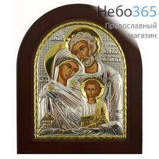  Икона в ризе EK5-XAG 20х25, Святое Семейство, шелкография, серебрение, золочение, арочная, на деревянной основе,, фото 1 