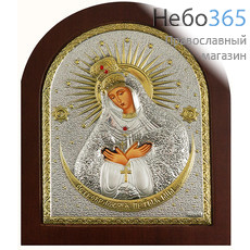 Остробрамская икона Божией Матери. Икона в ризе 15х19 см, шелкография, серебрение, золочение, стразы, арочная, на деревянной основе (EK4-ХАG) (Ж), фото 1 