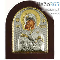  Икона в ризе (Ж) EK4-ХАG 15х19, Божией Матери Владимирская, шелкография, серебрение, золочение, стразы, арочная, на деревянной основе, фото 1 