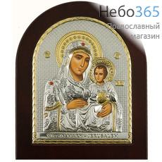  Икона в ризе EK4-ХАG 15х19, Божией Матери Иерусалимская, шелкография, серебрение, золочение, стразы, арочная, на деревянной основе, фото 1 