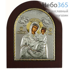  Скоропослушница икона Божией Матери. Икона в ризе 15х19 см, шелкография, серебрение, золочение, арочная, на деревянной основе (EK4-ХАG) (Ж), фото 1 
