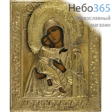  Владимирская икона Божией Матери. Икона писаная (Кж) 22х26,5, в ризе, 19 век, фото 1 