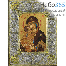  Донская икона Божией Матери. Икона шелкография (Гн) 15х20, 5SR, в посеребренной ризе, фото 1 