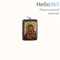 Владимирская икона Божией Матери. Икона-подвеска писаная (У) 1,7х2,5, миниатюра на дереве, фото 1 