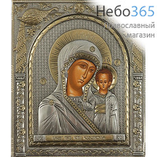  Казанская икона Божией Матери. Икона шелкография 10,5х12 см, в посеребренной ризе (EP523-XP) (Бс), фото 1 
