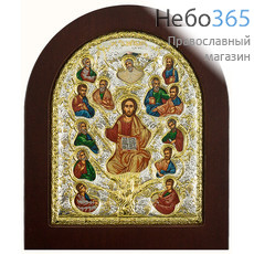  Иисус Христос - Лоза Истинная. Икона 11х13 см, шелкография, в ризе с серебрением и золочением, на деревянной основе, арочная, на подставке (EK3-ХАG) (Ж), фото 1 