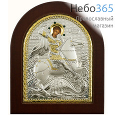  Икона в ризе (Ж) EK399-ХAG 11х13, великомученик Георгий Победоносец, шелкография, серебрение, золочение, на деревянной основе, стразы, фото 1 