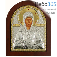  Икона в ризе (Ж) EK499-ХAG 16х19, блаженная Матрона Московская, шелкография, серебрение, золочение, на деревянной основе, со стразами, арочная, фото 1 