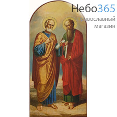  Петр и Павел, апостолы. Икона на дереве 24х12 см, печать на левкасе, золочение, арочная (АПП-01) (Тих), фото 1 