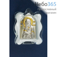  Владимирская икона Божией Матери. Икона в ризе (Ж) EK1-МВG, мурано, 7х9, сплошной оклад, серебрение, золочение, стекло, настольная, фото 1 