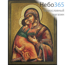  Владимирская икона Божией Матери. Икона на дереве (Тих) 12х9, печать на левкасе, золочение (БВ-12), фото 1 