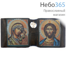  Господь Вседержитель, Божией Матери икона Казанская. Икона на дереве 29х13, 2 иконы 10х12, печать на холсте, выпуклая, с крестом, фото 1 