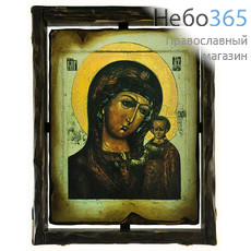  Казанская икона Божией Матери. Икона на дереве 29х35, в брусковой раме, печать на холсте, кованые металические углы, фото 1 
