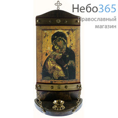  Владимирская икона Божией Матери. Икона на деревянной основе 15х31 см, печать на холсте, объемная, на подставке, с крестом и подсвечником, фото 1 