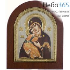  Владимирская икона Божией Матери. Икона на деревянной основе 14,5х18 см, шелкография, в посеребренной и позолоченной открытой ризе, арочная (RS 4 DZG) (СмП), фото 1 
