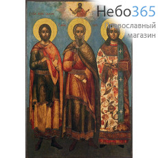  Гурий, Самон и Авив, мученики. Икона на дереве 12х8, печать на левкасе, золочение, фото 1 