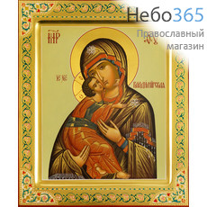  Владимирская икона Божией Матери. Икона писаная 21х25х3,5, цветной фон, золотые нимбы, эмаль, резьба по золоту, с ковчегом, фото 1 