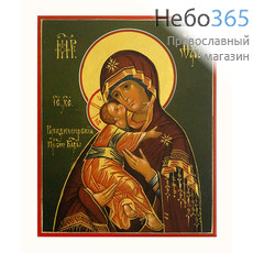  Владимирская икона Божией Матери. Икона писаная (Гл) 8х10х2, цветной фон, золотые нимбы, без ковчега, фото 1 