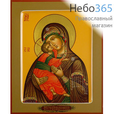  Владимирская икона Божией Матери. Икона писаная 13х16х2, цветной фон, золотые нимбы, с ковчегом, фото 1 